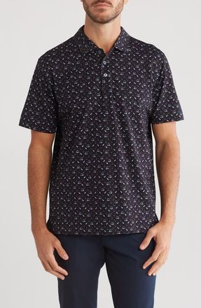 Bugatchi Victor Golf Print Stretch Cotton Polo in Midnight at Nordstrom Rack, Size Xxx-Large