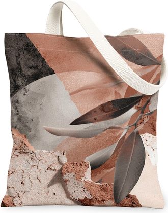 Generic Leaf Pattern Canvas Tote Bags, Eco-Friendly Reusable Grocery Bags, Stylish Modern Lightweight Washable Shoulder Strap, Brown, 13x15 Inch