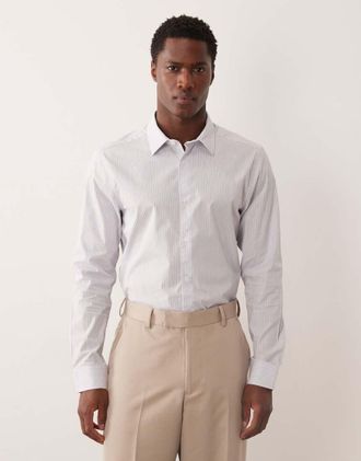 Selected Camicia blu a righe in popeline