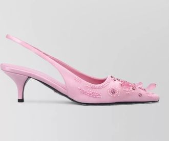 Prada embroidered satin slingback pumps