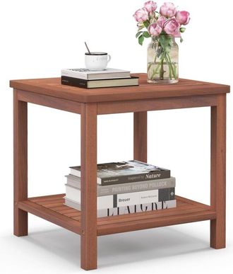 Costway Tavolino Laterale da Giardino in Legno di Acacia, Tavolino Rettangolare Portatile, Tavolino da Caff&egrave; per Interni ed Esterni,Portata 95 kg, 45 x 45 x