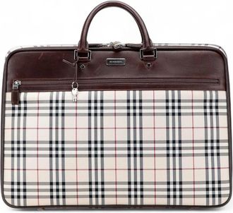 Burberry Pre-owned Handbags, female, Brown, Size: ONE SIZE Pre-owned Vintage Check Leather Trimmed Briefcase