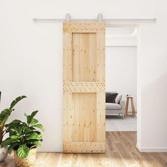 Berkfield Home Sliding Door with Hardware Set 70x210 cm Solid Wood Pine in Brown