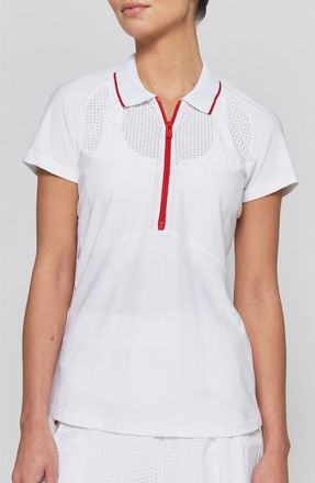 L'Etoile MESH ZIP PERFORMANCE POLO in White With Red Trim at Nordstrom, Size X-Small