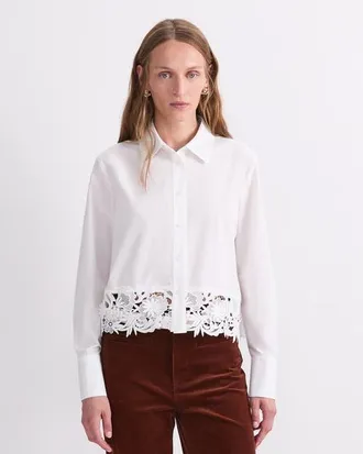 Sportscraft Gracie Cropped Lace Shirt in White at Nordstrom, Size 14