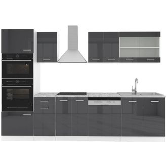 Vicco Cucina componibile R-Line, Antracite lucido/bianco, 300 cm con armadio alto, senza piano di lavoro