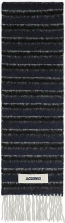 Jacquemus Dark Blue Logo Striped Scarf