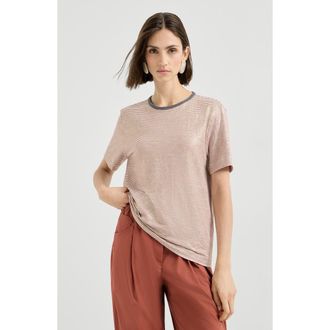 Brunello Cucinelli Striped jersey T-shirt in Orange at Nordstrom, Size 3X-Large Eu