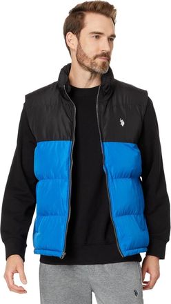 U.S.Polo Association U. S. Polo Assn. Puffer Vest Mens Blue Black Colorblock Full Zip Quilted FROG766