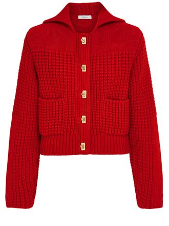 Ferragamo Red Gold Button Wool-Blend Cardigan