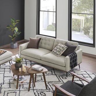 Castlery Beige 3 Seater Sofa, Grid Tufted Cushion | Isaac by Castlery