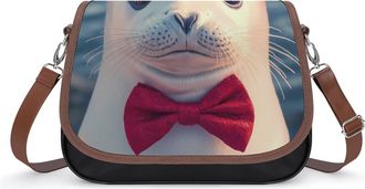 Generic Cute White Seal with Bow Tie Small Womens Crossbody Bags Shoulder Handbag with Adjustable Strap for Travel