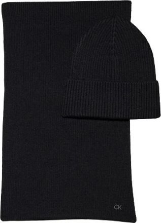 Calvin Klein Accessoires, unisex, Zwart, ONE Size, Wol, Wol Kasjmier Sjaal Hoed Set