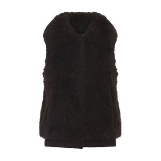 Yves Salomon Vests, female, Brown, Size: M Brown Leather Waistcoat Stylish Layering