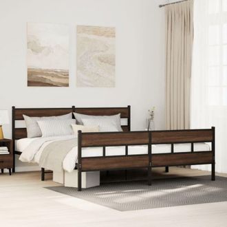 vidaXL Estructura De Cama Sin Colch&oacute;n Metal Roble Marr&oacute;n 200x200 Cm Vidaxl