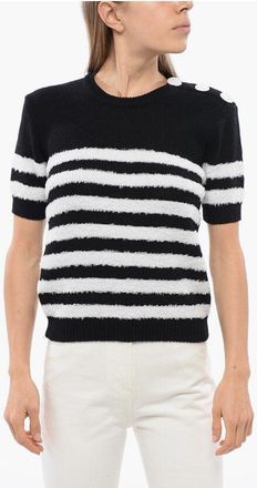 Balmain Knitted Pinstriped Top with Logoed Buttons size 34