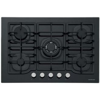 Silverline CS5405B01 Piano Cottura 5 Fuochi a Gas da Incasso (1 bruciatore WOK) Larghezza 75 cm Griglie in Ghisa Piano in Vetro colore Nero