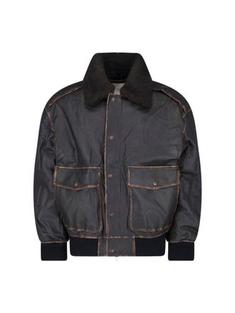 Dunst Distressed Black Shearling Collar Leather Jacket