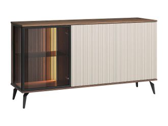 Vente-Unique Aparador 3 puertas con LEDs en MDF y vidrio ahumado - Beige y Natural oscuro - JANEYA