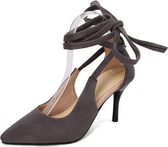 Generic Womens Cross Ankle Strap Dress Pumps Stiletto High Heel Formal Shoes Pointed Toe Evening Party Prom Shoes,Grey Suede,8.5 UK