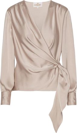 Karmamia Elegante Gedrapeerde Blouse Ines Shell - Dames - Blouses - Beige - 2XL - Satijn - Overhemden