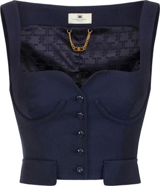 Elisabetta Franchi Tops, Dames, Blauw, S, Wol, Top van coole wol en tule
