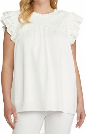 Entro Pleated Ruffle Sleeve Top In White