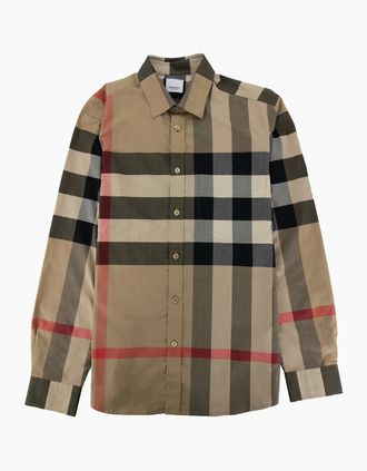 Burberry Mens Burberry Ip Check Poplin Shirt Archive Beige - Tan - Size: Regular/36