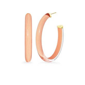 Gold & Honey Womens Xl Oval Illusion Neutral Lucite Hoop Earrings In Peach