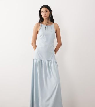 Asos Tall ASOS DESIGN Tall - Vestito lungo azzurro con spalline sottili, scollo rotondo e vita scesa-Blu