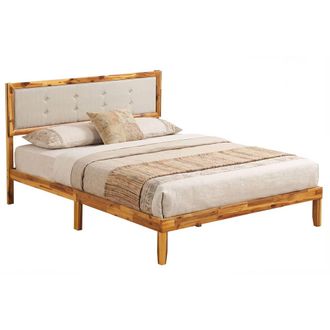 Costway Costway King Size Bed Frame Solid Acacia Wood Platform Beds w/Tufted Headboard