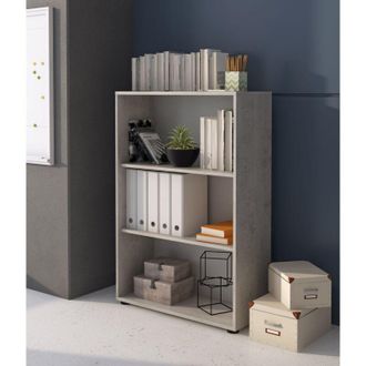 Dmora Estanter&iacute;a Leporano, Biblioteca 4 Estantes, Instalaci&oacute;n En Suelo, Efecto Cemento, 78.5x33.6x118h Cm Blanco