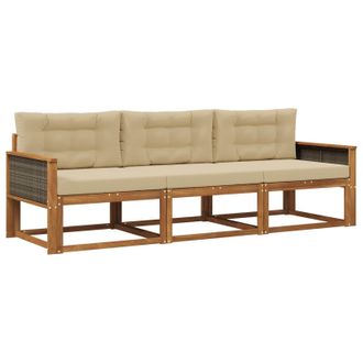 vidaXL Conjunto De Sof&aacute;s De Exterior Con Coj&iacute;n 3 Pcs Natural Y Beige Vidaxl