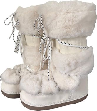 Generic Womens Winter Skiing Fur Duck Boots Faux Fur Lining Snow Boots Waterproof Mid Calf Ankle Booties For Snow Hiking(White,5.5)