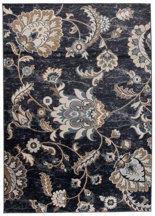 Tapiso Alfombra de sal&oacute;n negro beige marr&oacute;n azul flores 250x350