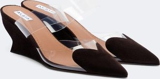 Alaia Ala&iuml;a Le Coeur suede wedge mules