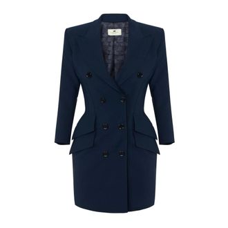 Elisabetta Franchi Manteljurk van lichtgewicht cr&ecirc;pestof - Dames - Jurken - Blauw - Maat: M Leer