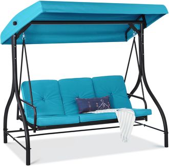 Best Choice Products 3-Seat Outdoor Converting Canopy Swing Glider Patio Hammock w/ Removable Cushions