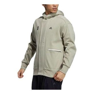 adidas Mens adidas Logo Printing Big Pocket Sports Hooded Jacket Leather Gray H39301