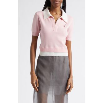 Monse Doubled Crop Merino Wool Polo Sweater in Dusty Pink/ivory at Nordstrom, Size X-Large