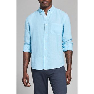 Billy Reid Tuscumbia Linen Button-Down Shirt in Sky Blue at Nordstrom, Size X-Large