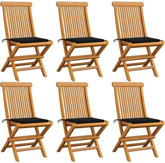 vidaXL Vidaxl - Sillas De Jard&iacute;n 6 Uds Con Cojines Negros Madera De Teca
