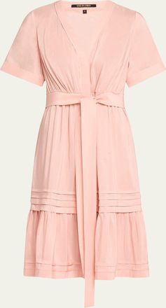 Kobi Halperin Miranda Pintuck Tiered Linen-Silk Midi Dress