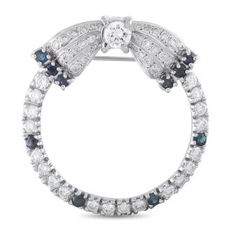 Luxury Bazaar Vintage Platinum 1.50ct Diamond and Sapphire Open Circle Bow Brooch MF01-062426