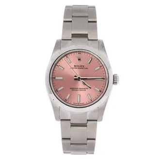 Rolex Oyster Perpetual Pink Automatic Watch Stainless Steel 34 in Metallic Silver at Nordstrom