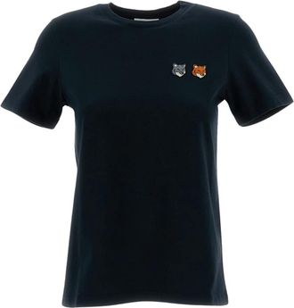 Maison Kitsun&eacute; Double Fox Head Regular T-shirt - Dames - Tops - Zwart - Maat: M Katoen