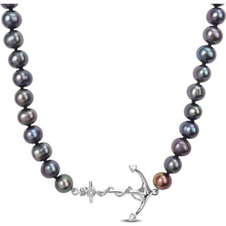 Delmar Mens Cultured Freshwater Pearl Black Diamond Crown Pendant Necklace - 0.36ct. at Nordstrom Rack