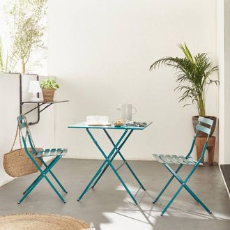 Sweeek Square 2-seater Folding Metal Bistro Garden Table With 2 Chairs in Bottle Green