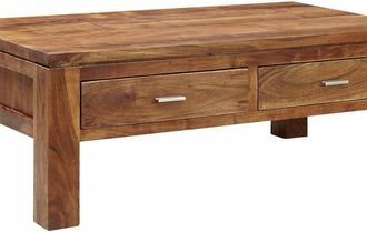 Massivmoebel24 tavolino da salotto in legno di Acacia 110x60x40 miele dorato laccato SHAMAN 70