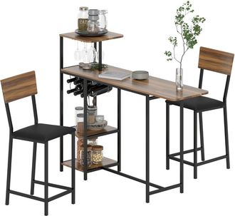 STILVORA Conjunto De Mesa Y Sillas De Bar Con 1 Mesa De Bar Extensible, 2 Taburetes, Botellero, Acero, Marron